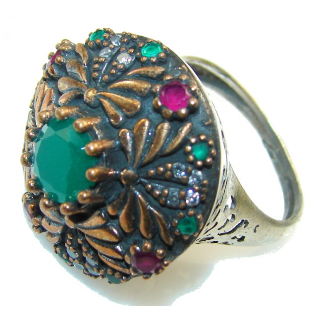 Vintage Style!! Green Emerald Sterling Silver ring s. 8