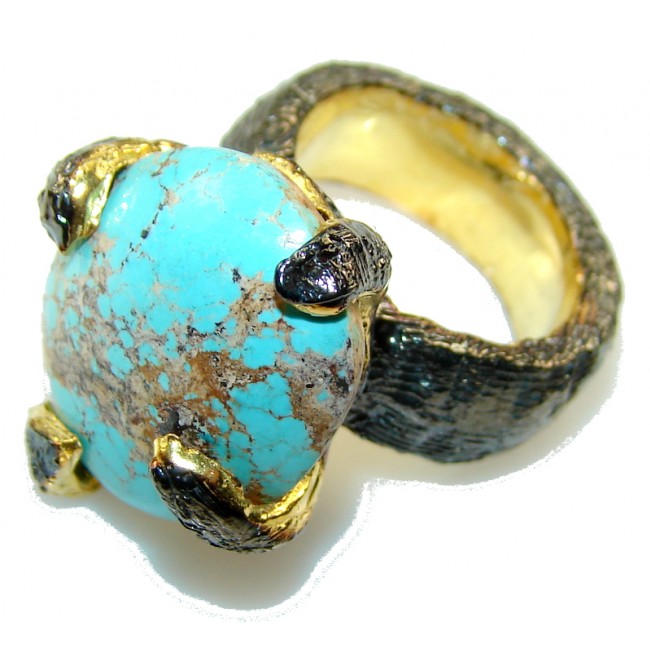 Perfect Gift!! 18ct. Gold Plated, Rhodium Plated Turquoise Sterling Silver Ring s. 5