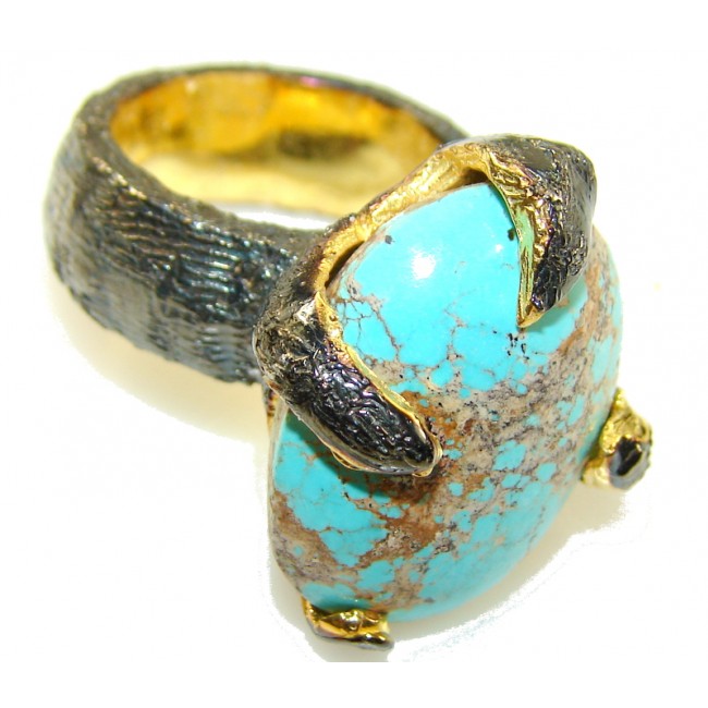 Perfect Gift!! 18ct. Gold Plated, Rhodium Plated Turquoise Sterling Silver Ring s. 5