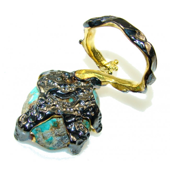 Perfect Gift!! 18ct. Gold Plated, Rhodium Plated Turquoise Sterling Silver Ring s. 5 3/4