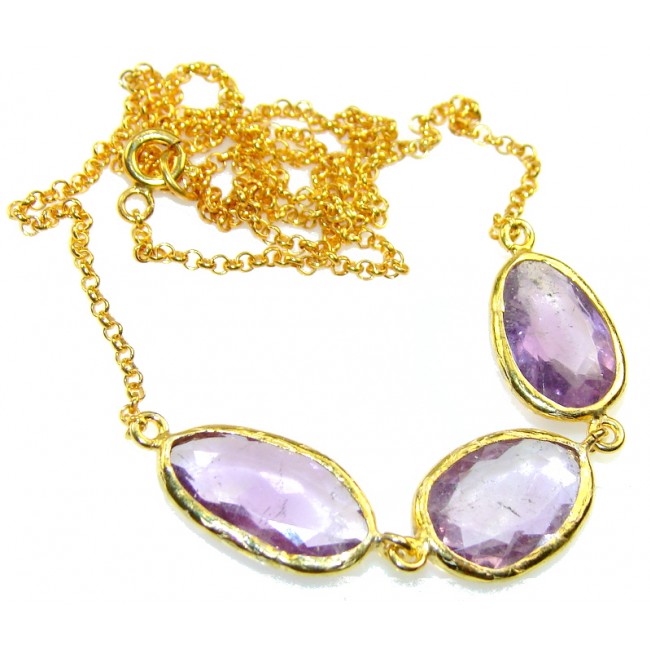 Natural Delicate Design!! Purple Amethyst, 18ct Gold Plated Sterling Silver necklace