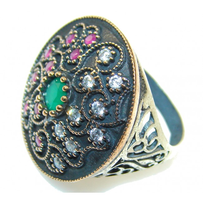 New Design!! Green Emerald Sterling Silver ring s. 7 1/2