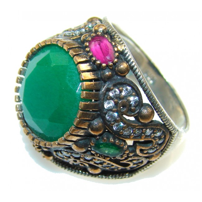 Garden Island!! Green Emerald Sterling Silver ring s. 8 3/4