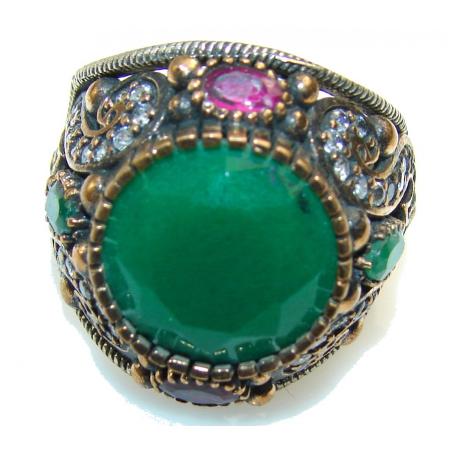 Garden Island!! Green Emerald Sterling Silver ring s. 8 3/4