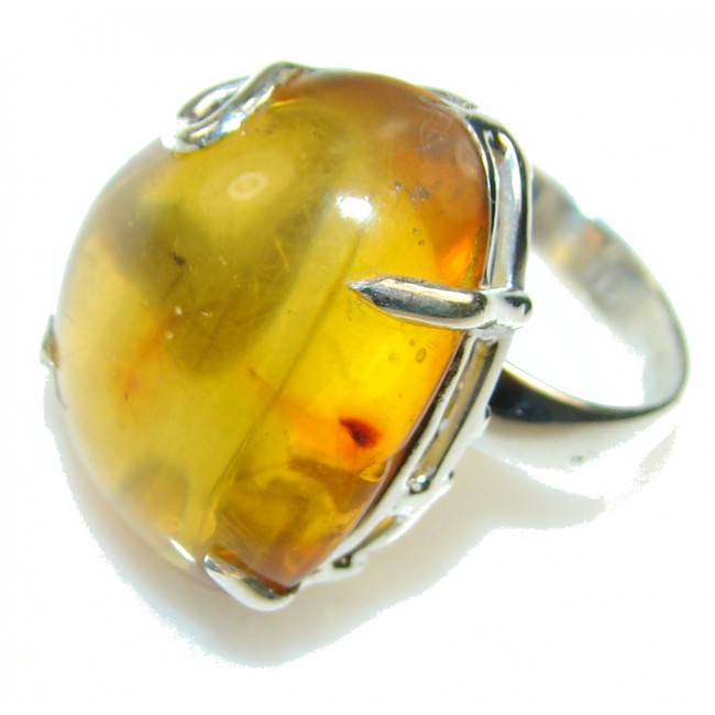 Excellent Brown Amber Sterling Silver Ring s. 9