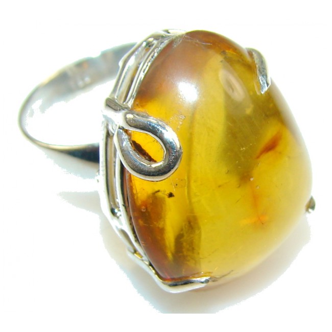 Excellent Brown Amber Sterling Silver Ring s. 9