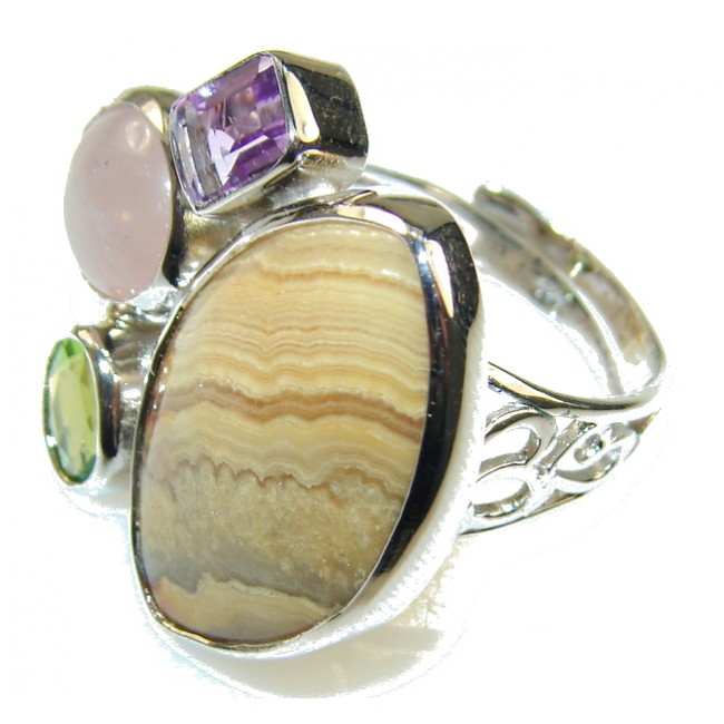 Stylish Crazy Banded Agate Sterling Silver ring s. 7- adjustable