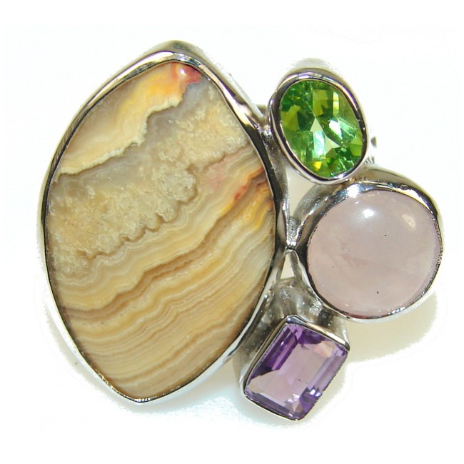 Stylish Crazy Banded Agate Sterling Silver ring s. 7- adjustable