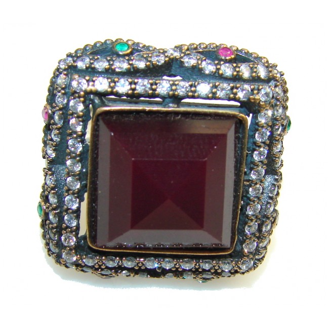 Classy Design!! Deep Red Ruby Sterling Silver ring s. 8 1/4