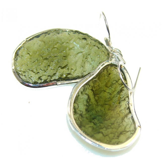 Excelent Green Moldavite Silver Sterling earrings