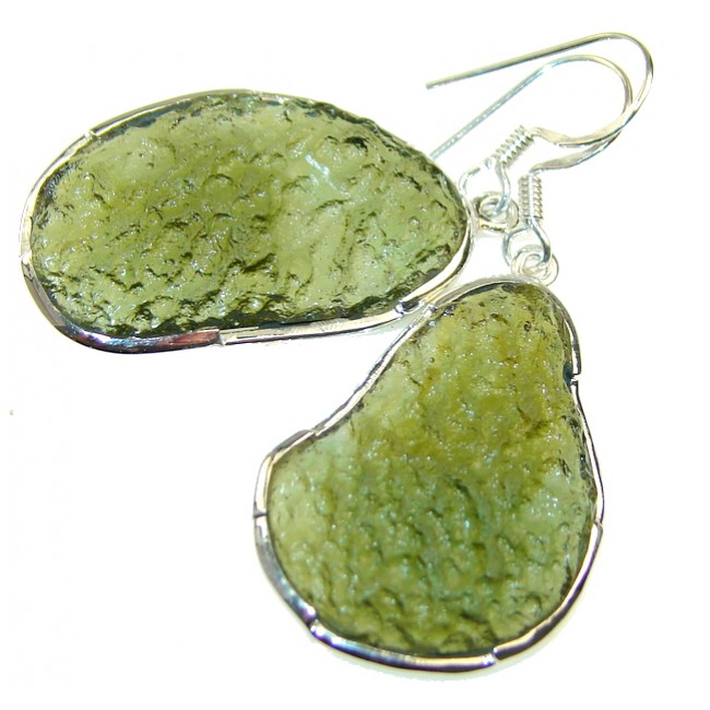 Excelent Green Moldavite Silver Sterling earrings