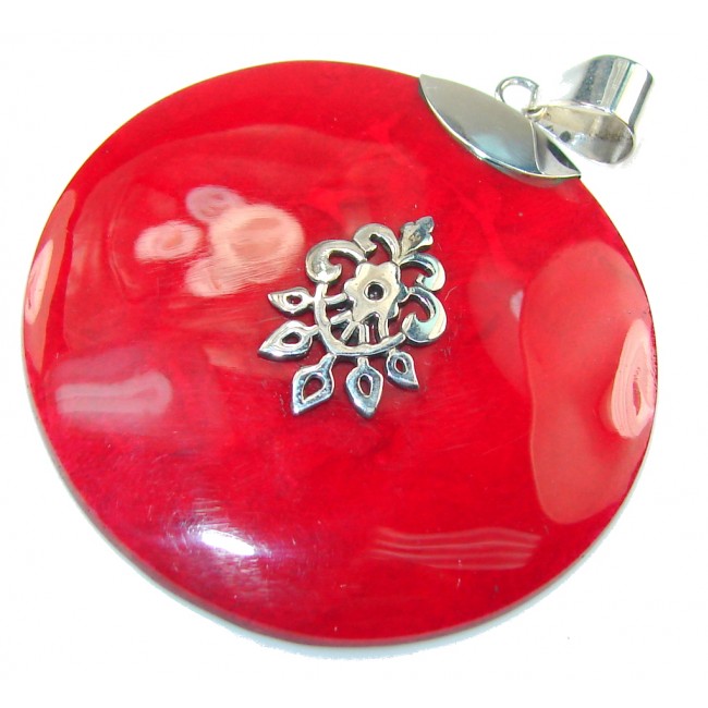 Stylish Red Fossilized Coral Sterling Silver pendant
