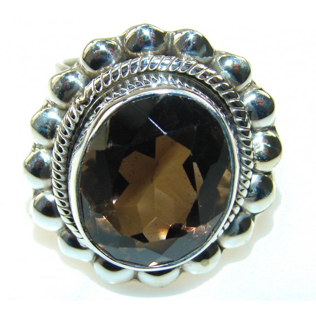 Excellent Brown Smoky Topaz Sterling Silver ring; s. 9