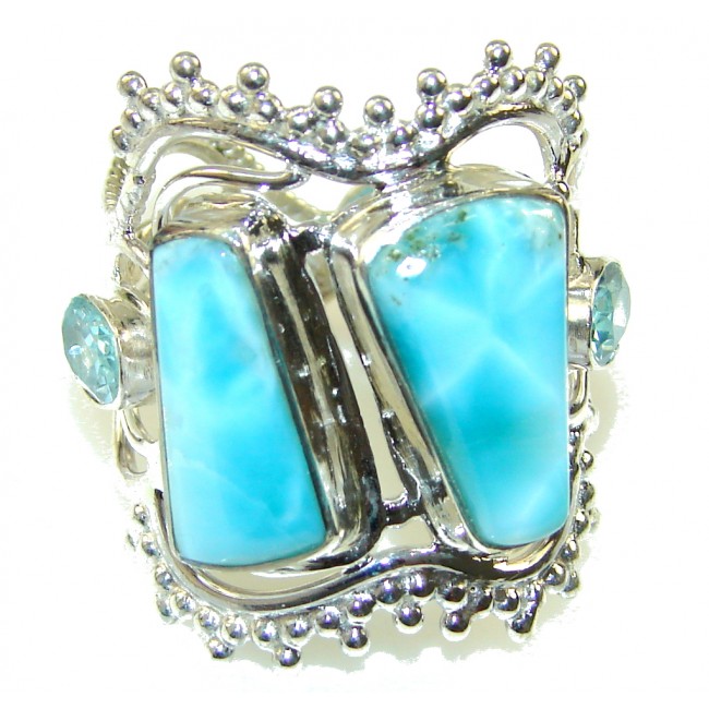 Fabulous Design! Blue Larimar Sterling Silver Ring s. 11
