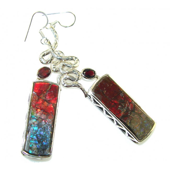 Gorgeous Design!! Ammolite Sterling Silver earrings / Long