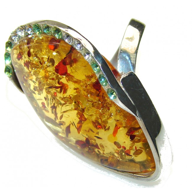 Beautiful Brown Polish Amber Sterling Silver Ring s. 7 - Adjustable