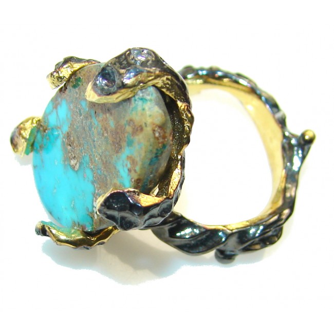 Amazing 24ct. Gold & Black Rodium Plated Turquoise Sterling Silver Ring s. 6