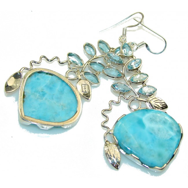 Awesome Style! Blue Larimar Sterling Silver earrings / Long