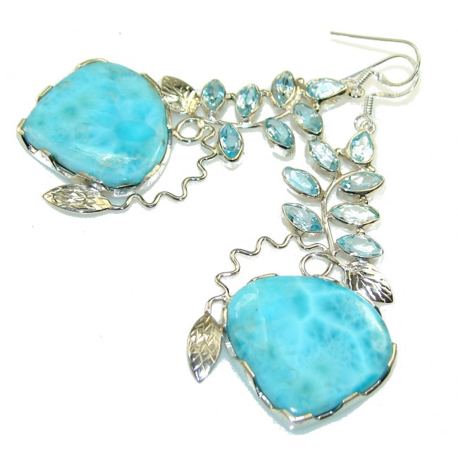 Awesome Style! Blue Larimar Sterling Silver earrings / Long