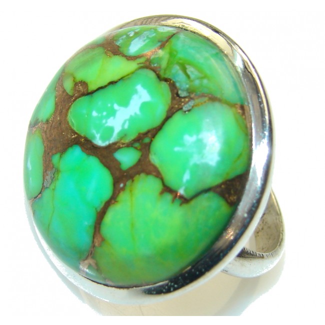 Green Copper Turquoise Sterling Silver Ring s. 8 1/4