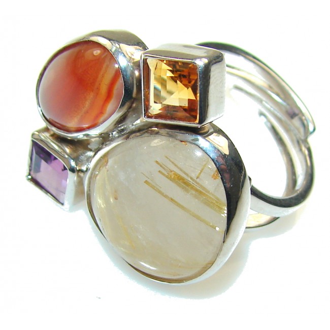 Amazing Golden Rutilated Quartz Sterling Silver Ring s. 8