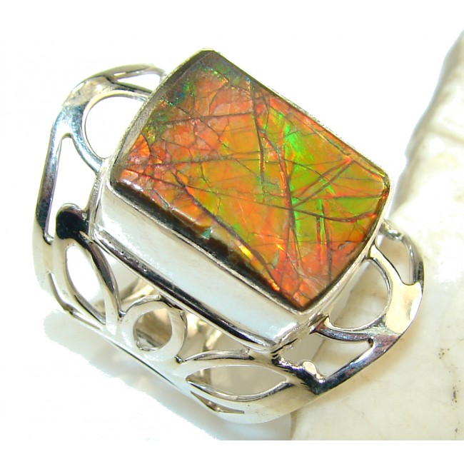 Lovely Red Ammolite Sterling Silver ring s. 9