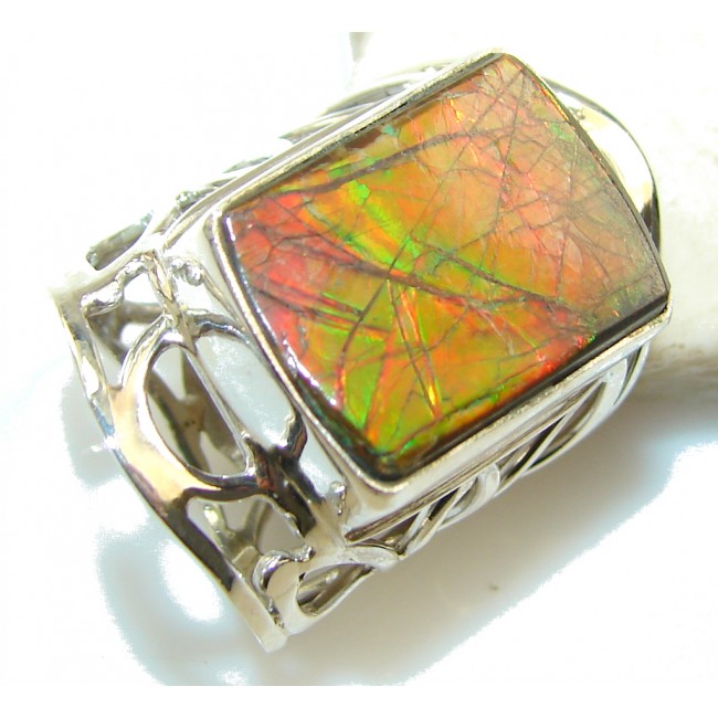 Lovely Red Ammolite Sterling Silver ring s. 9