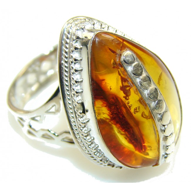 Love Power!! Brown Amber Sterling Silver Ring s. 11