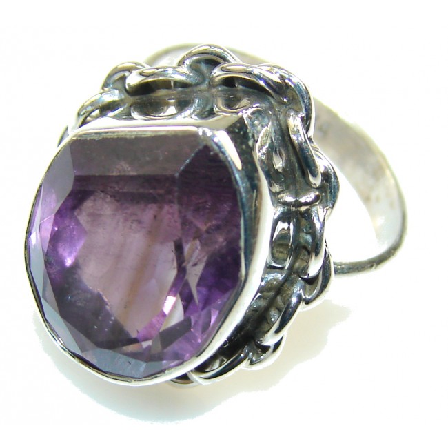 Natural Purple Amethyst Sterling Silver ring; size 9 1/4
