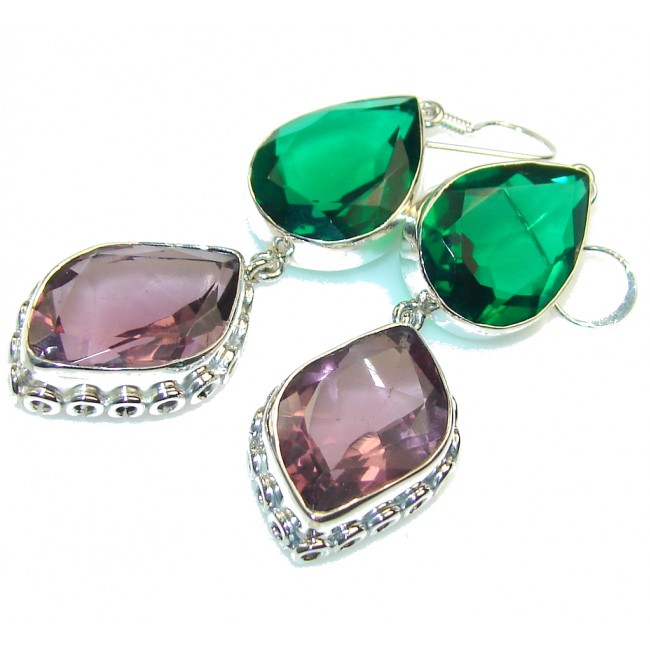 Fresh Green Chrome Diopside Quartz Sterling Silver earrings