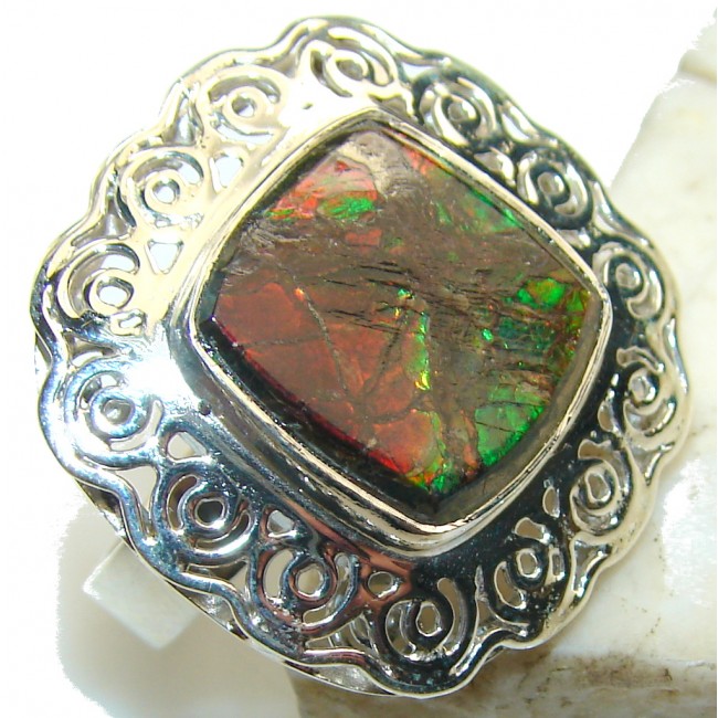So In Love!! Red Ammolite Sterling Silver ring s. 9 1/2