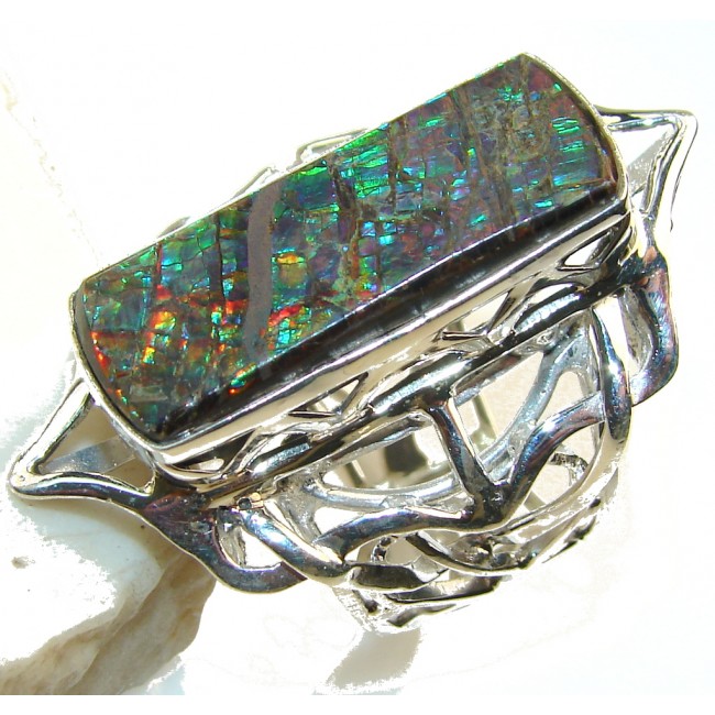 Gorgeous Design!! Ammolite Sterling Silver ring s. 12