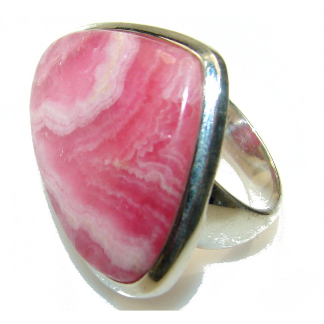 Love Power!! Pink Rhodochrosite Sterling Silver ring s. 8