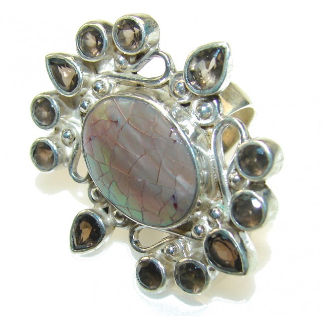Stylish Rainbow Abalone Sterling Silver ring s. 6