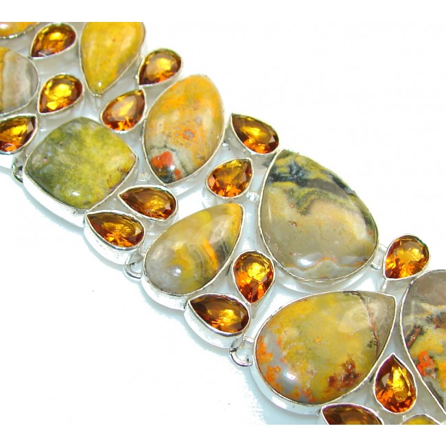 Natural Beauty!! Yellow Bumble Bee Jasper Sterling Silver Bracelet
