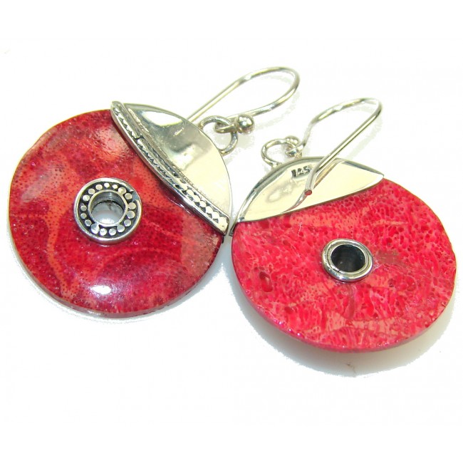 New DEsign!! Red Fossilized Coral Sterling Silver earrings