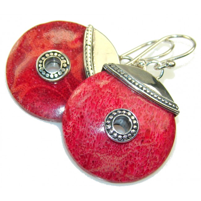 New DEsign!! Red Fossilized Coral Sterling Silver earrings