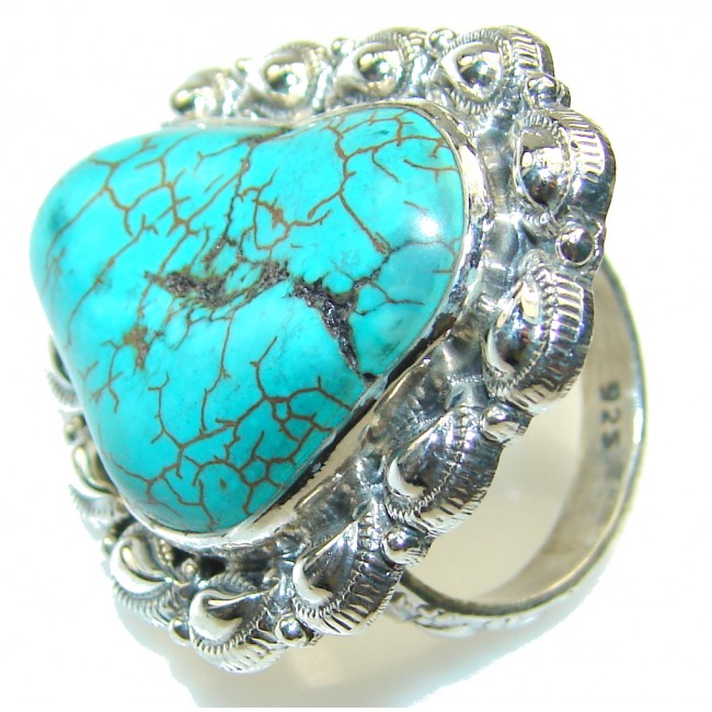 Classy Blue Turquoise Sterling Silver Ring s. 7 1/4