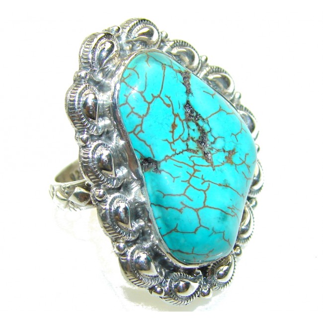 Classy Blue Turquoise Sterling Silver Ring s. 7 1/4