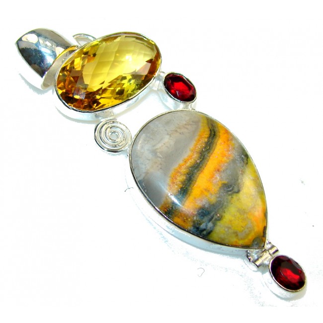 Excellent Yellow Bumble Bee Jasper Sterling Silver Pendant