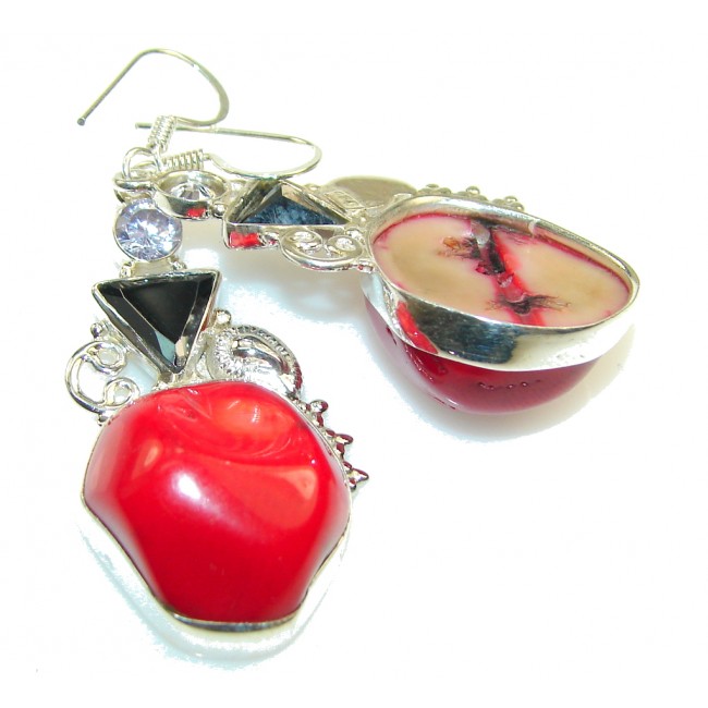 Fantastic Red Fossilized Coral Sterling Silver earrings