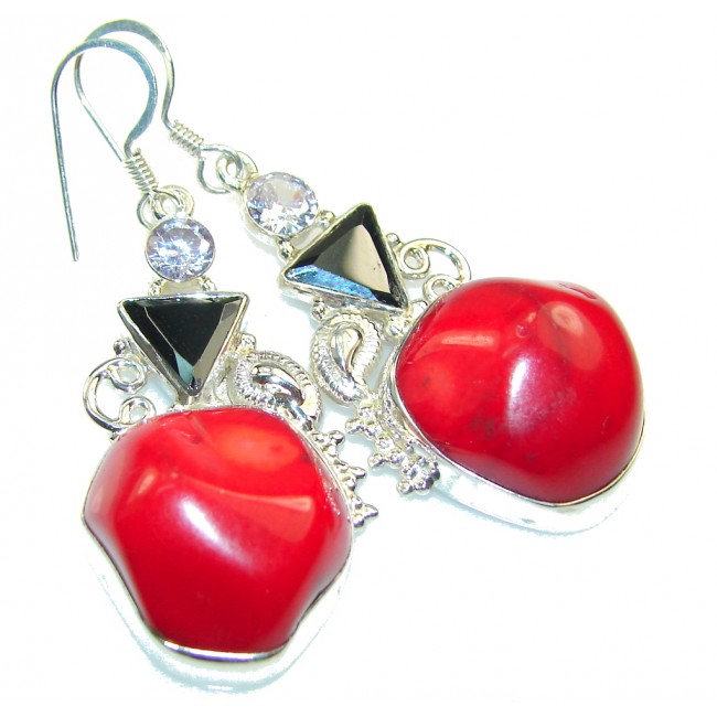 Fantastic Red Fossilized Coral Sterling Silver earrings