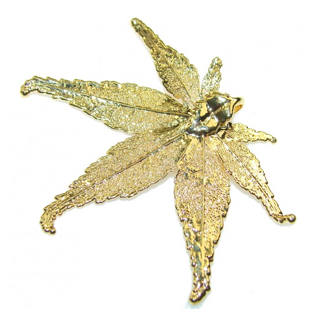 Fabulous Real Leaf Dipped In 24K Gold Sterling Silver Pendant