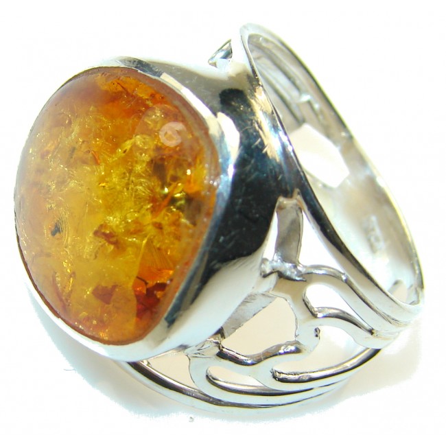 Fabulous Brown Amber Sterling Silver Ring s. 11