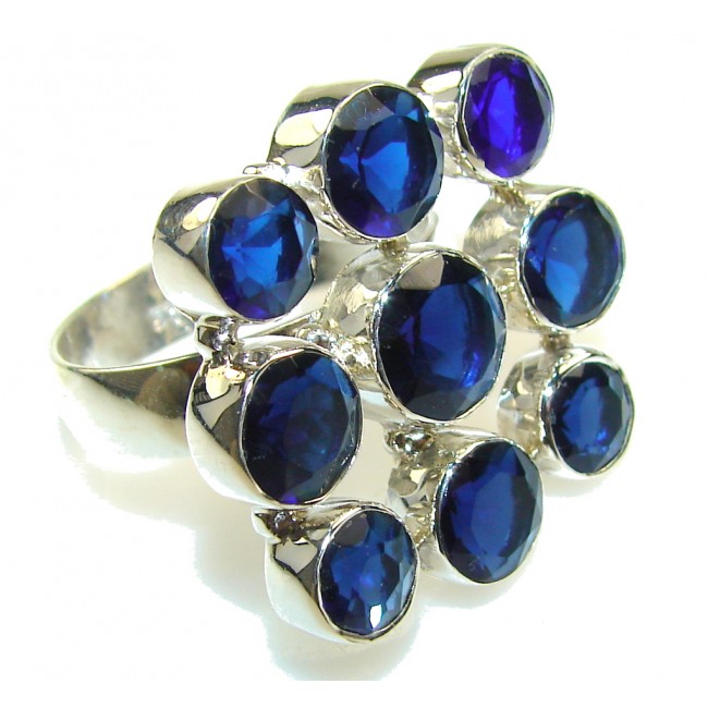 Awesome Created Deep Blue Tanzanite Quartz Sterling Silver Ring s. 11