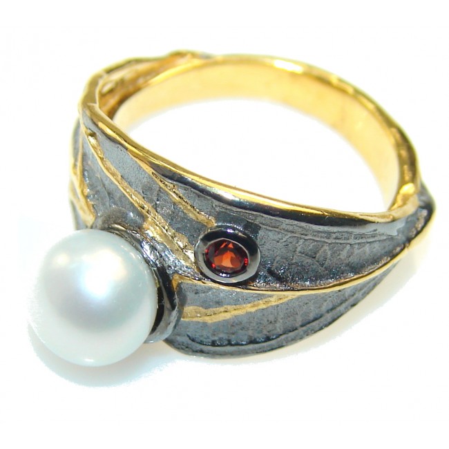 Delicate Italy Made, Rhodium Plated, 18ct Gold Plated Fresh Water Pearl Sterling Silver ring; 6