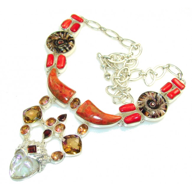 Gorgeous Design! Natural Coral Sterling Silver Necklace