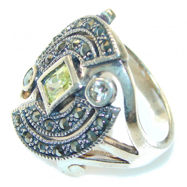 New! Faceted Green Peridot Quartz Sterling Silver Ring s. 8