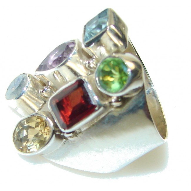 Exclusive Multigem Sterling Silver Ring s 6 1/4