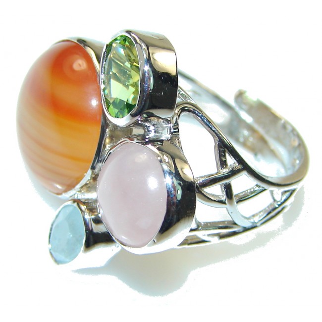 Amazing Design! Brown Carnelian Sterling Silver ring s. 7 - adjustable